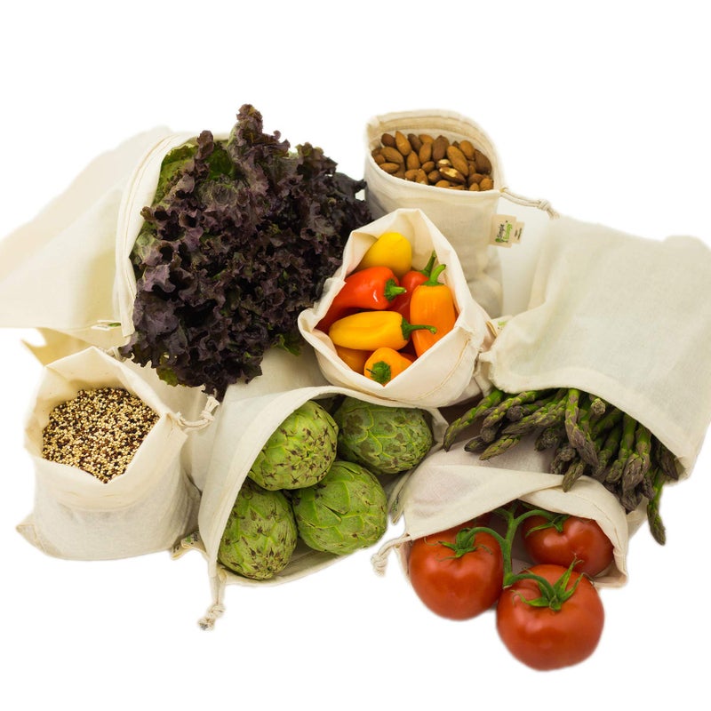 Simple Ecology Reusable Grocery Produce Shopping and Storage Bags Organic Cotton Muslin Set of 6 2 ea of L M S