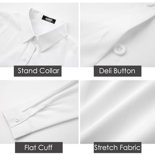 jonivey Womens Stretch Button Down Long Sleeve Shirt Soft Basic Wrinkle Free Work Business Formal Casual Blouse (White,M) - Image 5