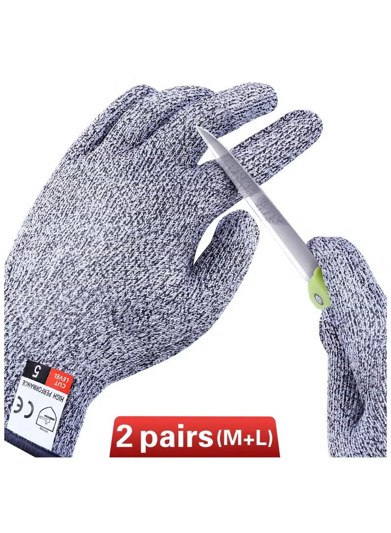 4 PCS (M+l) Cut Resistant Gloves Level 5 Protection for Kitchen, Upgrade Safety Anti Cutting Gloves for Meat Cutting, Wood Carving, Mandolin Slicing and More (Grey) - Image 2