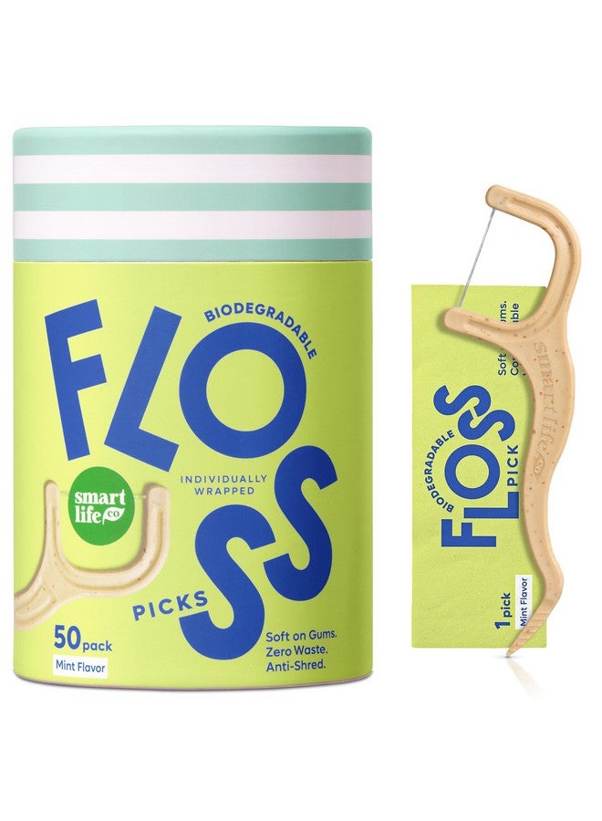 SMARTLIFECO Individually Wrapped Dental Floss Picks - Biodegradable Plastic Free Flosser Handle & Packaging | Natural Toothpick Stick Soft On Gums & Teeth | Eco Friendly, Zero Waste Flossers | Mint, 50x - Image 1
