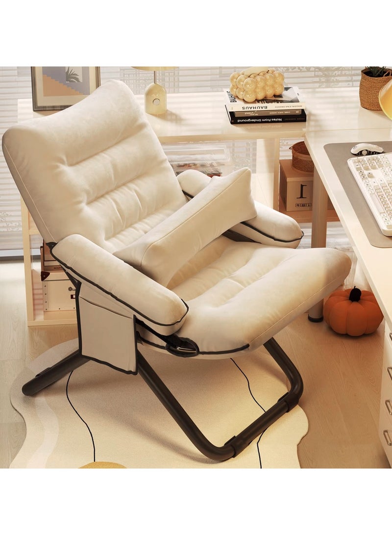 YQbest Foldable Recliner Chair for Dorm Room - Portable Lounge Chair with Backrest, Computer Desk Chair, Compact Single Sofa for Bedroom, Balcony, Office, and Leisure (white)  - Image 1