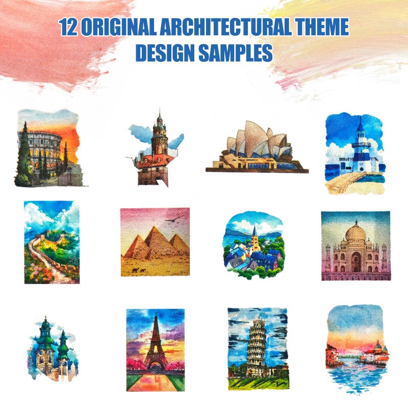 DPDPPL Watercolor Workbook & Water Coloring Book, 13 Pages 300GSM Paper, 26-Color Watercolor Paint Set with Brush & Storage Bag, Beginner-Friendly Coloring Book for Adults â€” Scenic Architecture Theme - Image 5