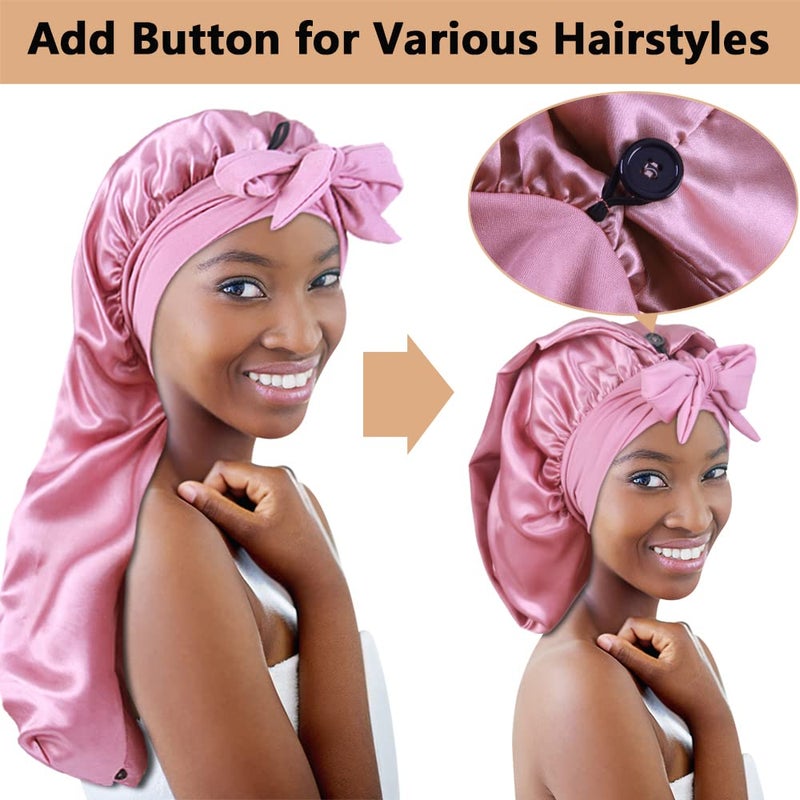 Heniho 2pcs Long Satin Bonnets with Tie Band, Large Braid Bonnet Silky Hair Cap for Locs Women Sleeping, G - Image 3