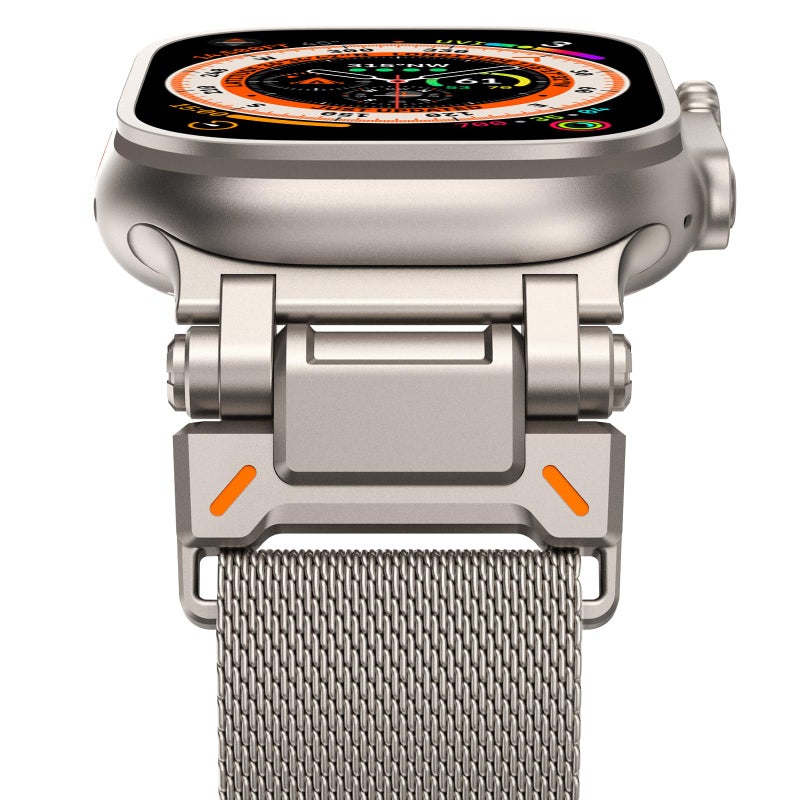 NewWays Metal Strap Compatible with Apple Watch Bands 49mm 45mm 44mm 42mm Men Milanese Magnetic Replacement Band for iWatch Ultra Series 9 8 7 6 5 4 3 2 1 SE Titanium - Image 2