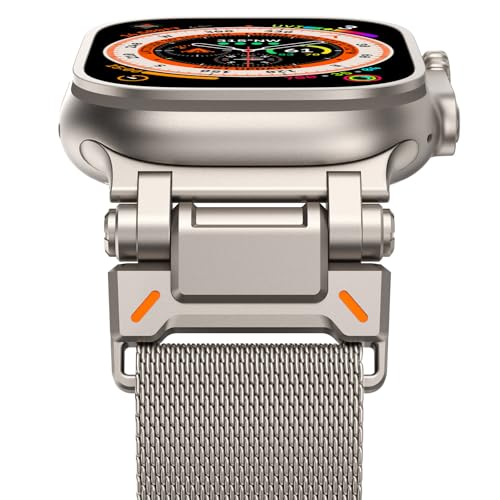 NewWays Metal Strap Compatible with Apple Watch Bands 49mm 45mm 44mm 42mm Men Milanese Magnetic Replacement Band for iWatch Ultra Series 9 8 7 6 5 4 3 2 1 SE Titanium - Image 1
