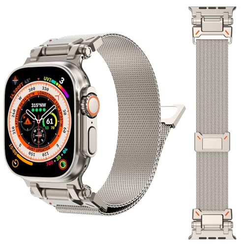 NewWays Metal Strap Compatible with Apple Watch Bands 49mm 45mm 44mm 42mm Men Milanese Magnetic Replacement Band for iWatch Ultra Series 9 8 7 6 5 4 3 2 1 SE Titanium - Image 3