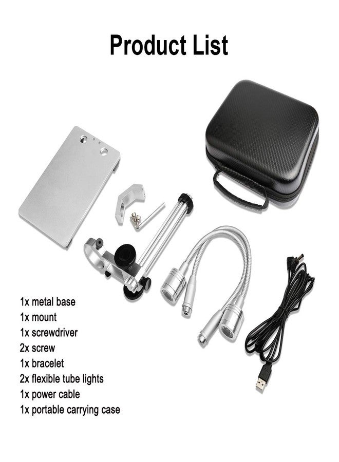 Jiusion Updated with 2 Lamps Aluminum Alloy Universal Adjustable Professional Base Stand Holder Desktop Support Bracket for Max 1.4" in Diameter USB Digital Microscope Endoscope Magnifier Loupe Camera - Image 2