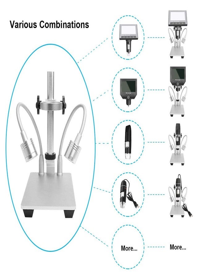 Jiusion Updated with 2 Lamps Aluminum Alloy Universal Adjustable Professional Base Stand Holder Desktop Support Bracket for Max 1.4" in Diameter USB Digital Microscope Endoscope Magnifier Loupe Camera - Image 4