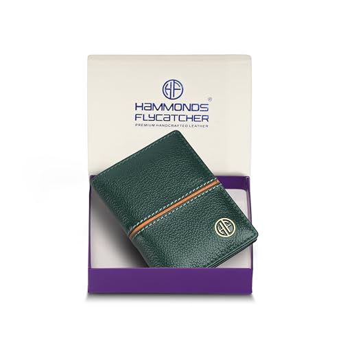 HAMMONDS FLYCATCHER Genuine Leather Card Holder Wallet for Man & Women, RFID Protected ATM/Credit Card Holder Wallet for Men with 6 Slots, Gift for Men, Father, Husband, Boyfriend - Design Green - Image 1