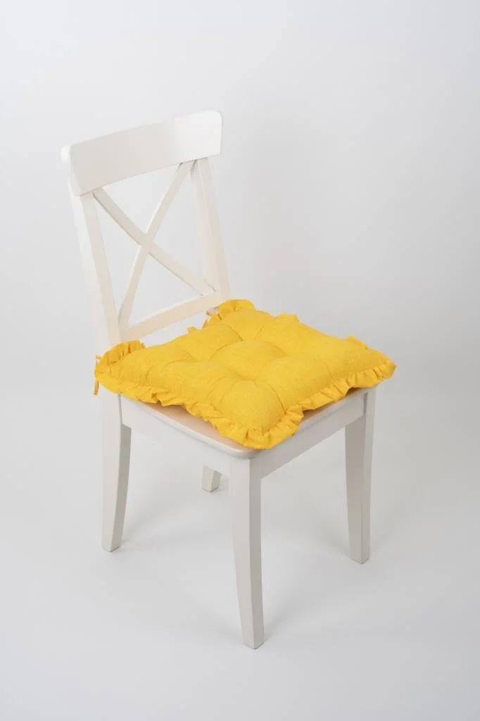 Altın Pamuk Fancy Fluffy Yellow Chair Cushion with Frills 42x42 cm