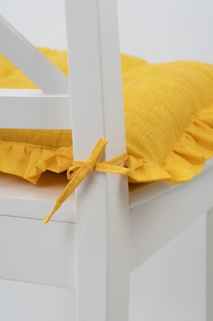 Altın Pamuk Fancy Fluffy Yellow Chair Cushion with Frills 42x42 cm