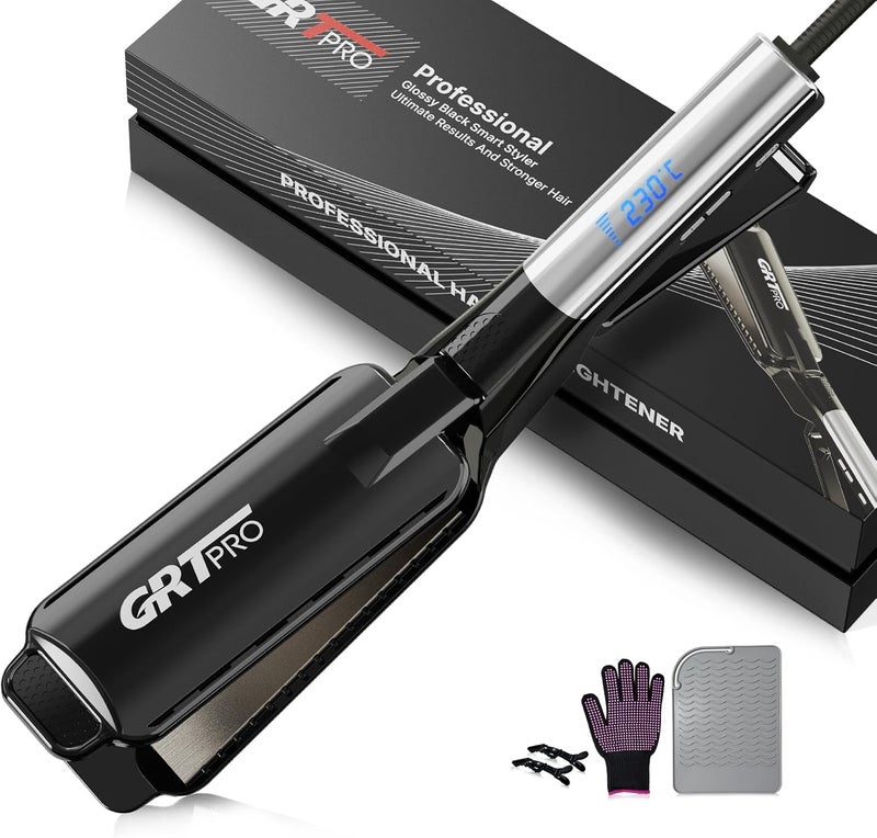 GRT PRO Professional Wide Hair Straightener & Styler Wide Plate 55mm Quick Easy Styling, Floating Plates Ionic Anti-Frizz Ceramic Coating 30s Rapid Heating, Digital Display 19 Settings 50°C~230°C Thick Hairs - Image 1
