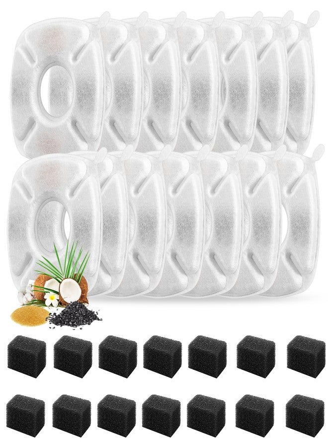 Porens 28 Pcs Cat Water Fountain Replacement Filters-14 Pack Water Fountain Filters 14 Pack Pre-Filter Sponges, Pet fountain replacement filters Fit for 95oz/2.8L Cat Pet Fountain, white + black - Image 1