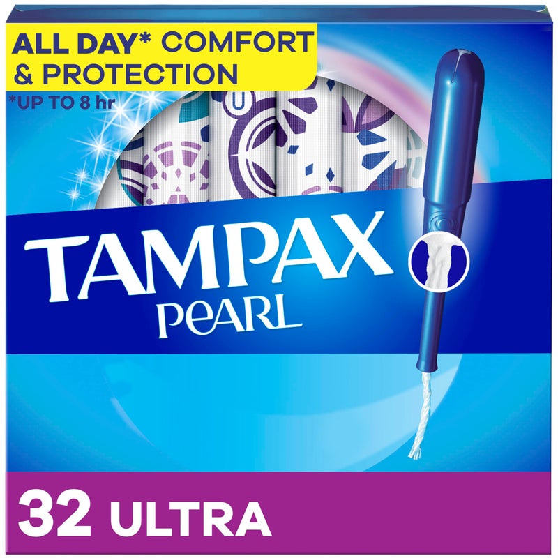 Tampax Pearl Tampons Ultra Absorbency with Leakguard Braid, Unscented, 32Count - Image 1