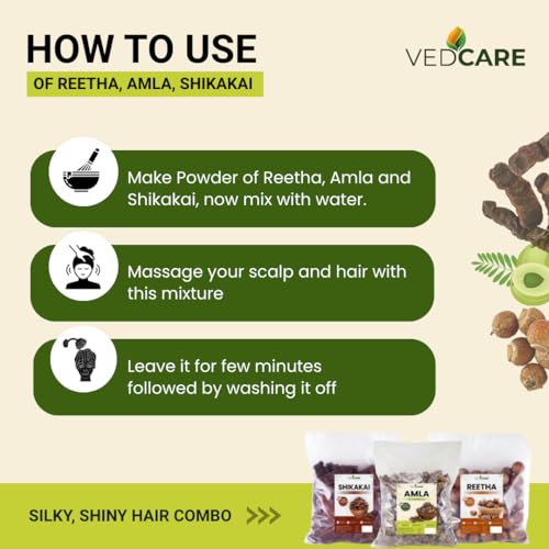 Vedcare Whole Dried Amla, Reetha, Shikakai Raw Form for Hair Growth, Anti-Dandruff & Hair Fall Control | Natural Herbal Hair Cleanser | DIY Shampoo Combo (200 g (Pack of 3)) - Image 3