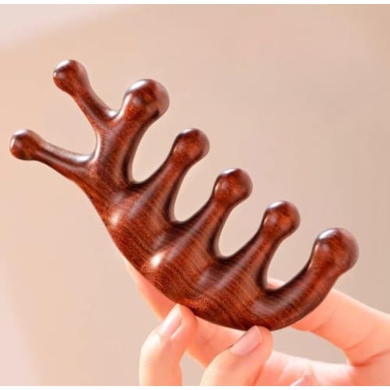 Seven-Tooth Sandalwood Comb, Hair Loss Head Meridian Comb, Eye Protection Facial Scraping, Seven-Finger Massager, Male and Female Hair Growth Comb, Unique Gifts for Women, Families, and Colleagues - Image 2