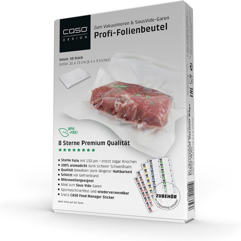 CASO Germany 50-Piece Vacuum Sealer Bags, 6.3 by 9.1-Inch - Image 1