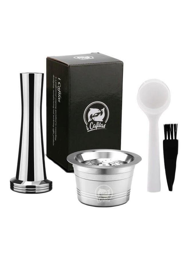 NIBEMINENT 4-Piece Stainless Steel Refillable Coffee Capsule With Filter Set Silver/White/Black 8x3centimeter - Image 1