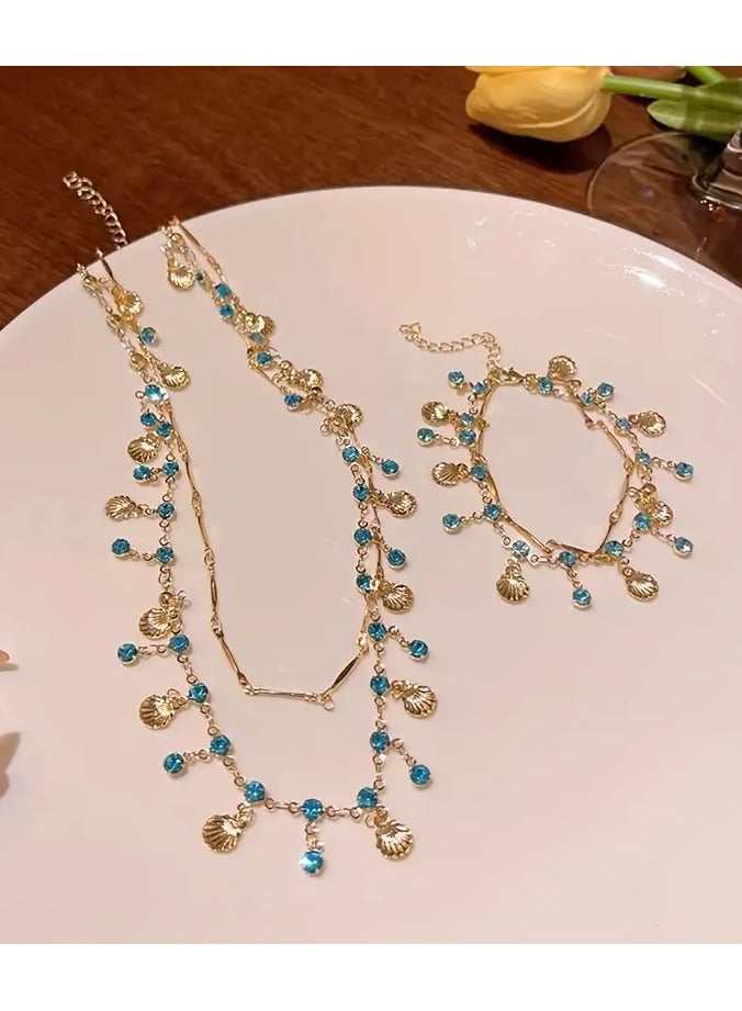 جلوسكي 1 قطعة جديدة قذيفة شريبة قلادة سوار خفيفة فاخرة متطابقة راقية تنورة طوق سلسلة رقبة صغيرة سلسلة ملحقات مناسبة للحفلات النسائية - Image 4