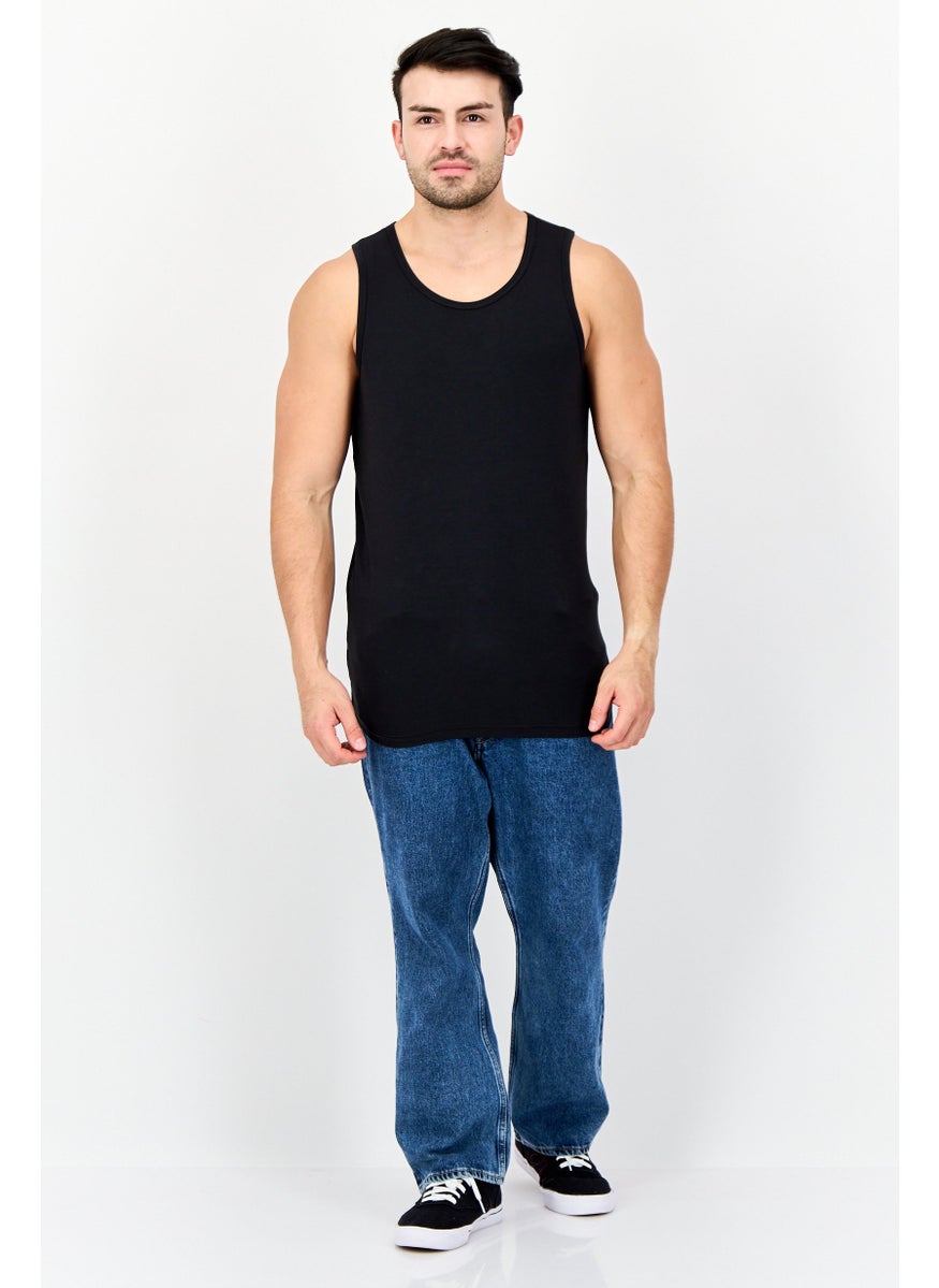 Tommy John - Men 2 Pack Round Neck Sleeveless  Plain Tank, Black - Image 1