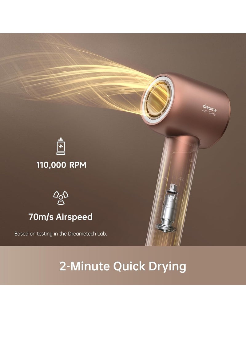 Dreame - Dreame Glory Hair Dryer, Fast Drying, Negative Ionic Blow Dryer, 110,000 RPM, Lightweight, Low Noise, Constant Temperature Hair Care Without Damaging Hair, Rose Gold - AHD6A-RS - Image 1