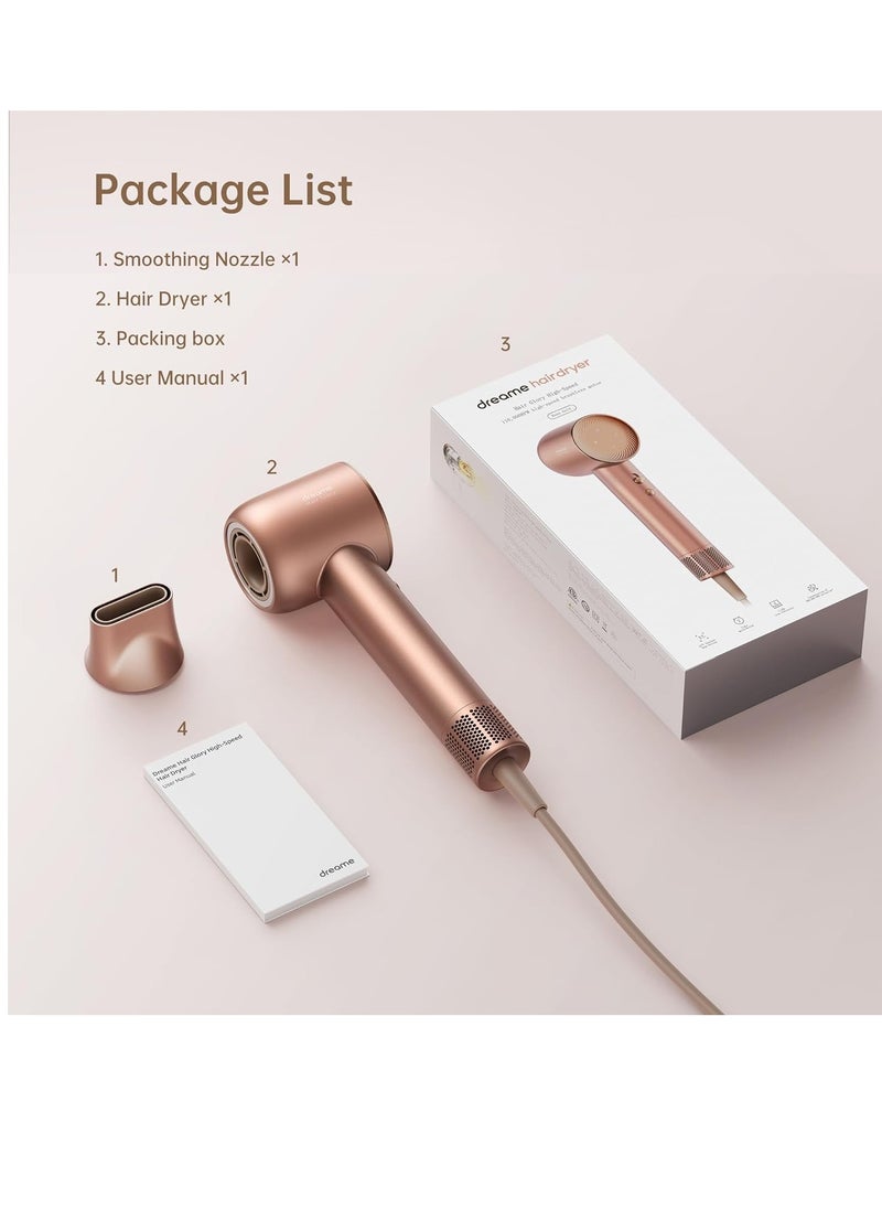 Dreame - Dreame Glory Hair Dryer, Fast Drying, Negative Ionic Blow Dryer, 110,000 RPM, Lightweight, Low Noise, Constant Temperature Hair Care Without Damaging Hair, Rose Gold - AHD6A-RS - Image 1