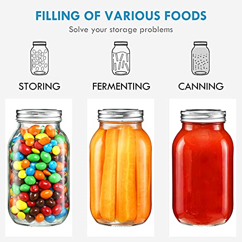 YEBODA 32 oz Mason Jars Canning Jars with Airtight Lids and Bands 6 Pack Ideal for Preserving, Meal Prep, Overnight Oats, Jam, Jelly, Jams, Spice, Sauces, Salads, Yogurt, Wedding Favors - Image 5
