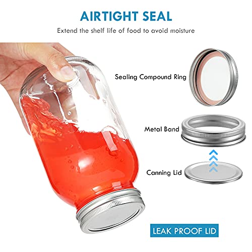 YEBODA 32 oz Mason Jars Canning Jars with Airtight Lids and Bands 6 Pack Ideal for Preserving, Meal Prep, Overnight Oats, Jam, Jelly, Jams, Spice, Sauces, Salads, Yogurt, Wedding Favors - Image 4