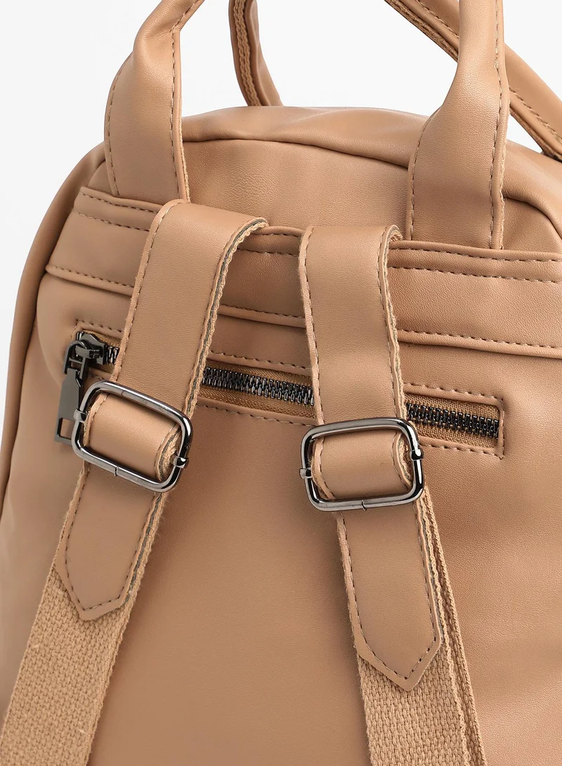 Haute Sauce Solid Zip Lock Regular Vegan Leather Backpack For Women