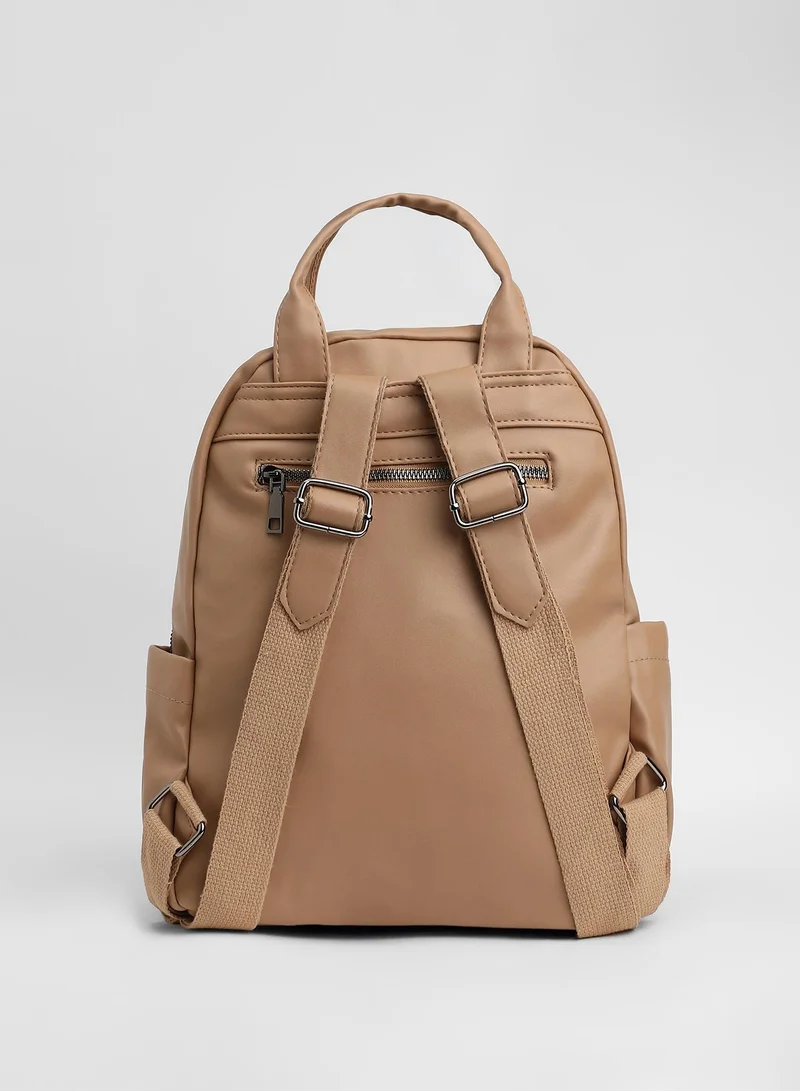 Haute Sauce Solid Zip Lock Regular Vegan Leather Backpack For Women