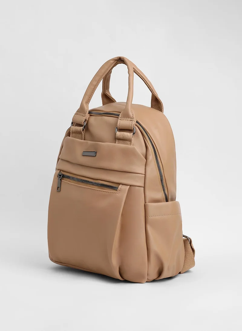 Haute Sauce Solid Zip Lock Regular Vegan Leather Backpack For Women
