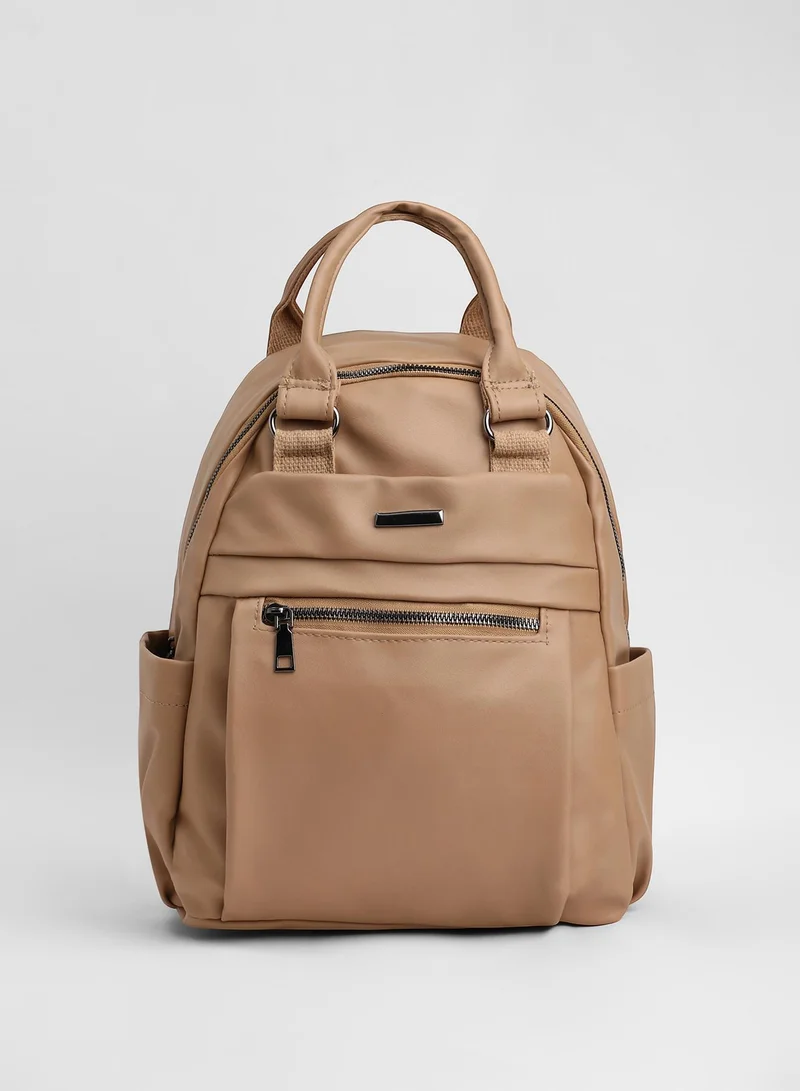 Haute Sauce Solid Zip Lock Regular Vegan Leather Backpack For Women