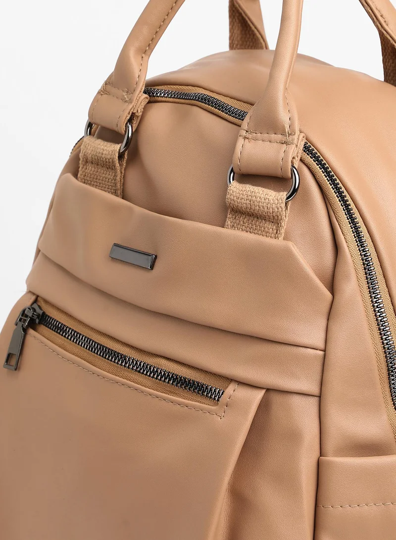 Haute Sauce Solid Zip Lock Regular Vegan Leather Backpack For Women
