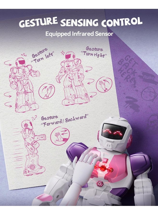 RUKO 6088 Robot Toys For Kids Rc Robot For Girls Gesture Sensing Interactive Smart Robot Singing Dancing Rechargeable Programmable Gifts For Girls & Boys 3 4 5 6 Years Old Pink - Image 5