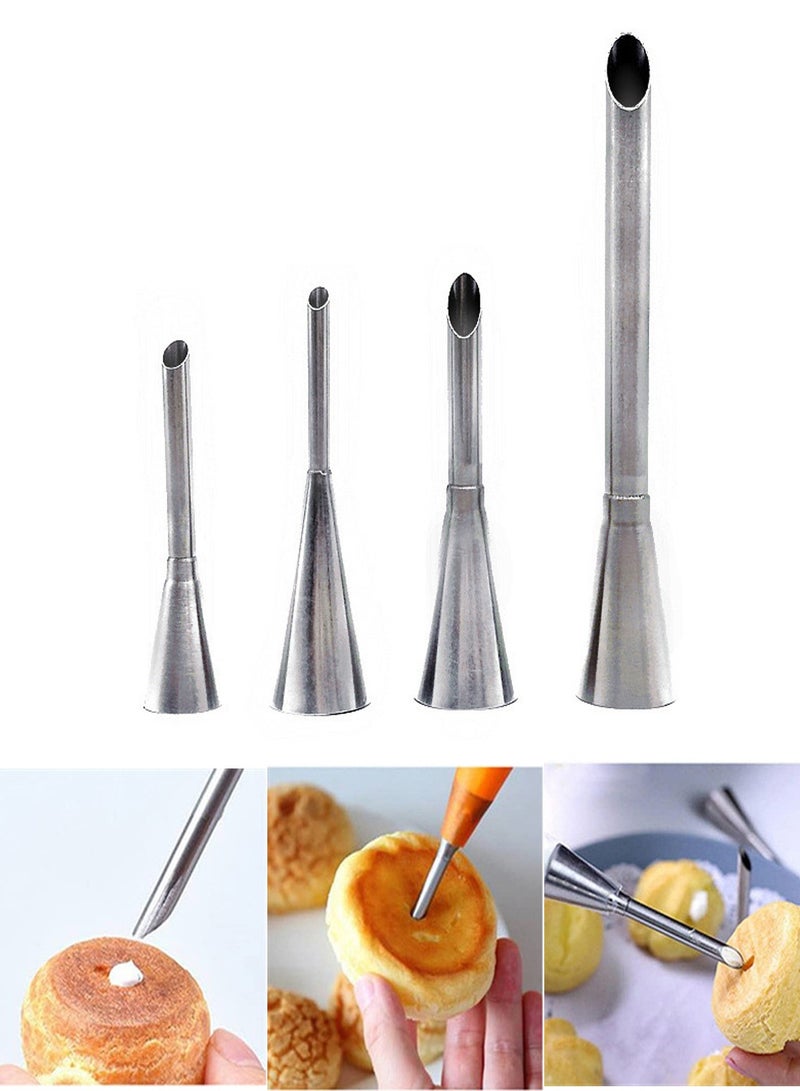 4 قطع/مجموعة فوهة تزيين بالكريمة من الفولاذ المقاوم للصدأ، أداة تزيين المعجنات الصغيرة بالكريمة  ﻿ - Image 1