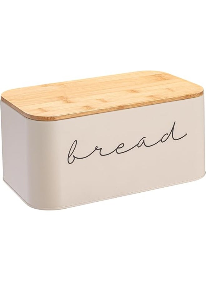 Bread Box with Bamboo Lid, Cream Bread Box, 11.75" L x 5.25" W x 7" H