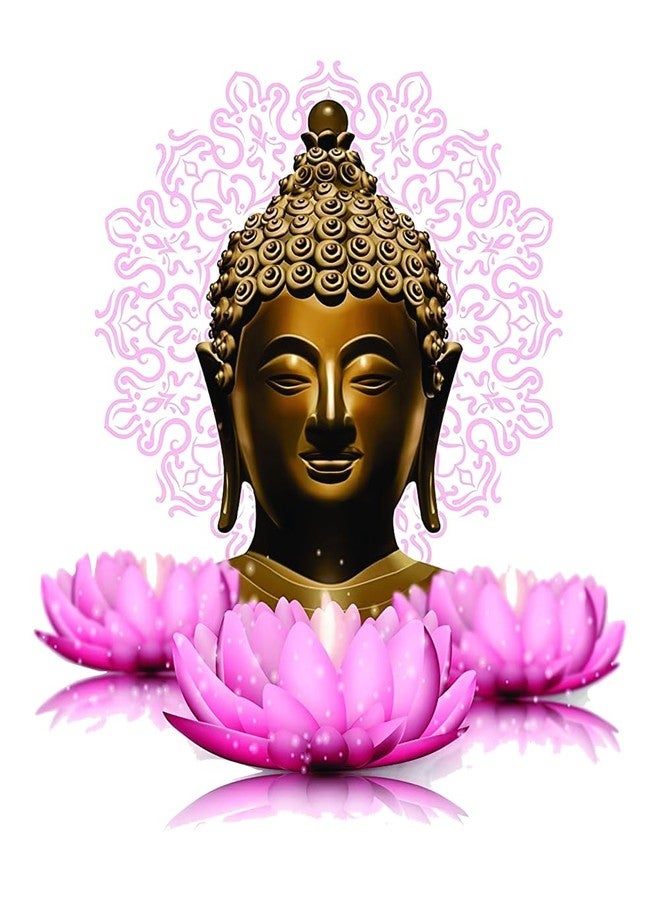 Akki World Pvc Buddha Pink Lotus Flowers Wall Sticker For Living Room/Bedroom/Office Sticker Size - 49 Cm X 58 Cm, Self-Adhesive - Image 1