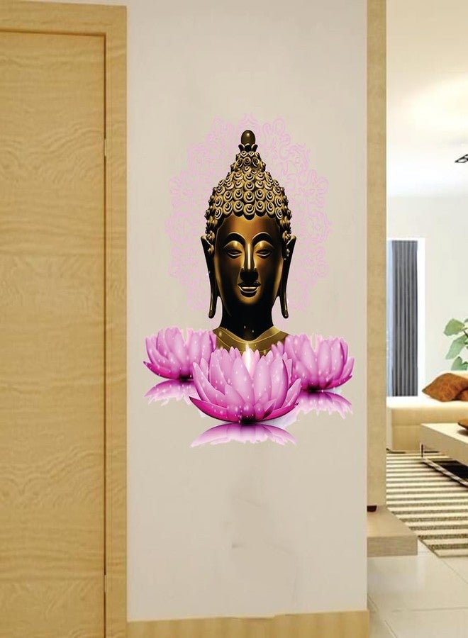Akki World Pvc Buddha Pink Lotus Flowers Wall Sticker For Living Room/Bedroom/Office Sticker Size - 49 Cm X 58 Cm, Self-Adhesive - Image 3
