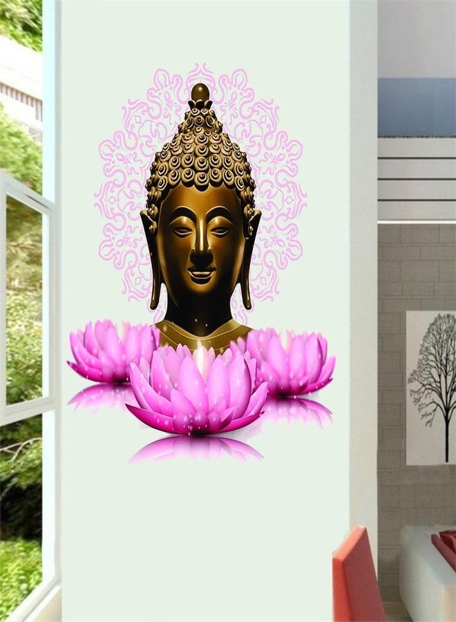 Akki World Pvc Buddha Pink Lotus Flowers Wall Sticker For Living Room/Bedroom/Office Sticker Size - 49 Cm X 58 Cm, Self-Adhesive - Image 2