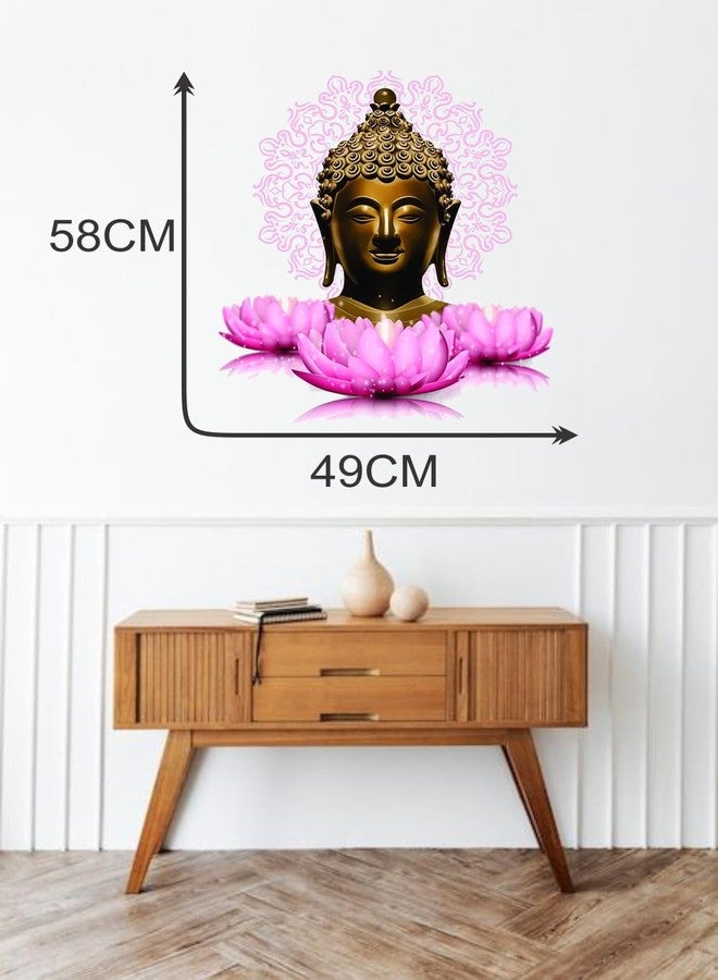 Akki World Pvc Buddha Pink Lotus Flowers Wall Sticker For Living Room/Bedroom/Office Sticker Size - 49 Cm X 58 Cm, Self-Adhesive - Image 4