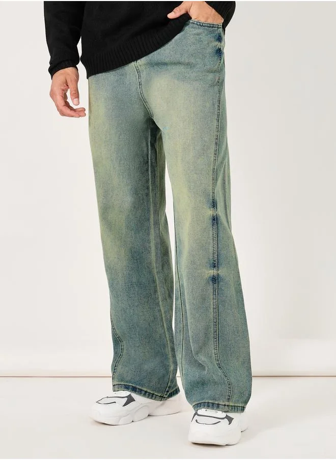 ستايلي Mid Wash Loose Fit Jeans with Panel Detail