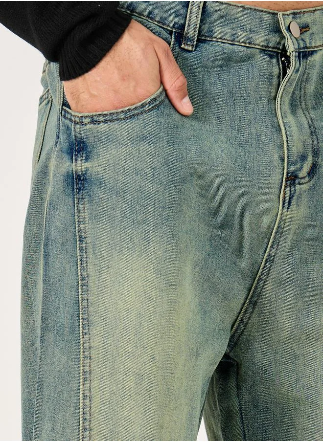 Styli Mid Wash Loose Fit Jeans with Panel Detail
