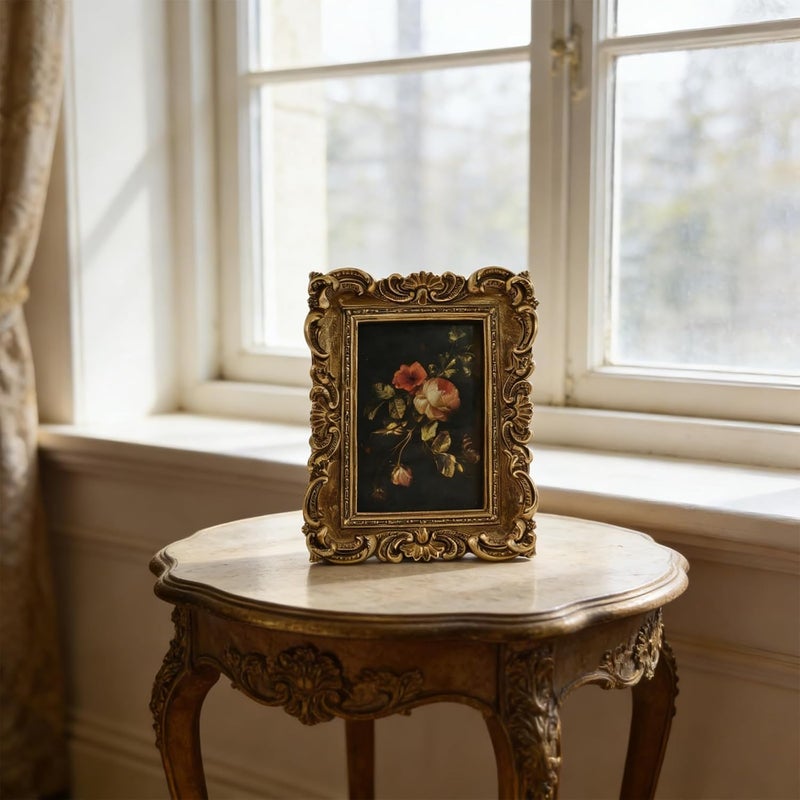 حامل صور ديكوري كلاسيكي مصنوع من الراتنج يعرض أعمال بارزة معقدة وإطار قديم بزجاج أمامي - Image 5