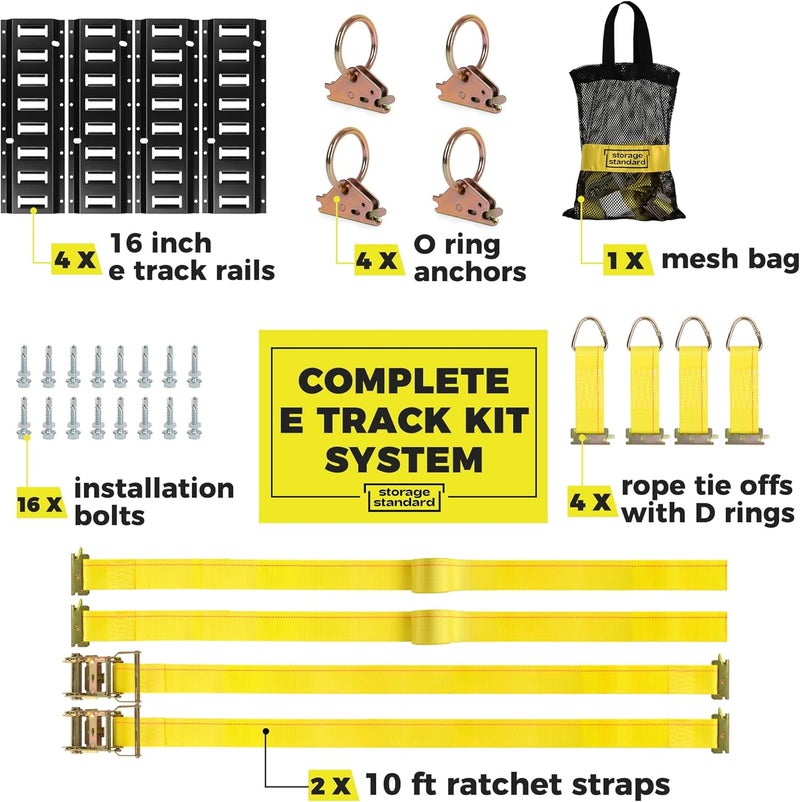 Storage Standard مجموعة تثبيت قضبان مسار E مع 4 قضبان وملحقات (مسارات 16 بوصة) للمقطورات وأنظمة الشحن وشاحنات الخدمة - Image 2