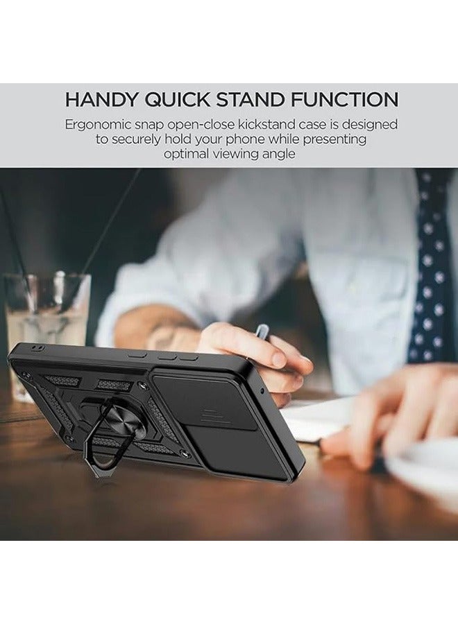 حالة الهاتف المحمول متوافق مع أوبو رينو 12 برو 5G ، رقيقة جدا واقية من الصدمات ، مع انزلاق الكاميرا كم واقية المغناطيسي حامل الخاتم ، PC + تبو دائم كم واقية ( أسود ) - Image 3