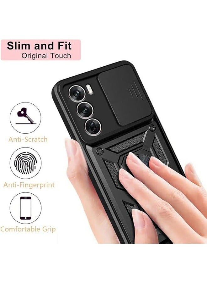 حالة الهاتف المحمول متوافق مع أوبو رينو 12 برو 5G ، رقيقة جدا واقية من الصدمات ، مع انزلاق الكاميرا كم واقية المغناطيسي حامل الخاتم ، PC + تبو دائم كم واقية ( أسود ) - Image 5