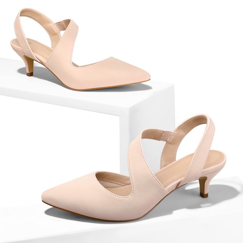 mysoft Women's Dress Shoes Low Heels 2 inch Kitten Pumps Slingback Wedding Party Medium/Wide Width Shoes Nude - Image 4