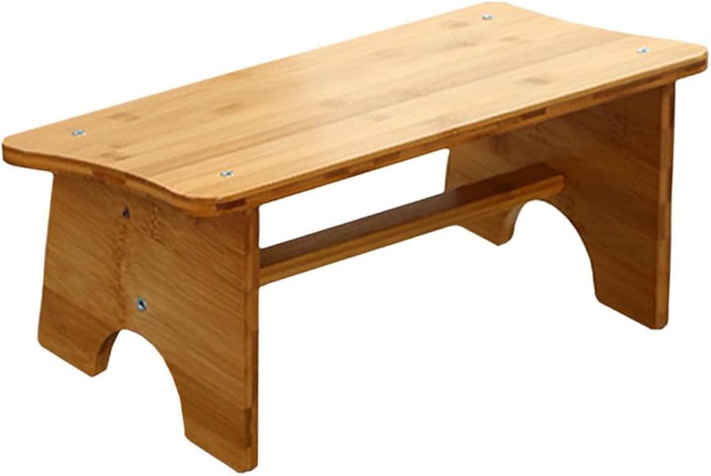 Brown Wooden Step Stool for Adults with Cushion Bedside Bathroom Vanity Bench - Image 1