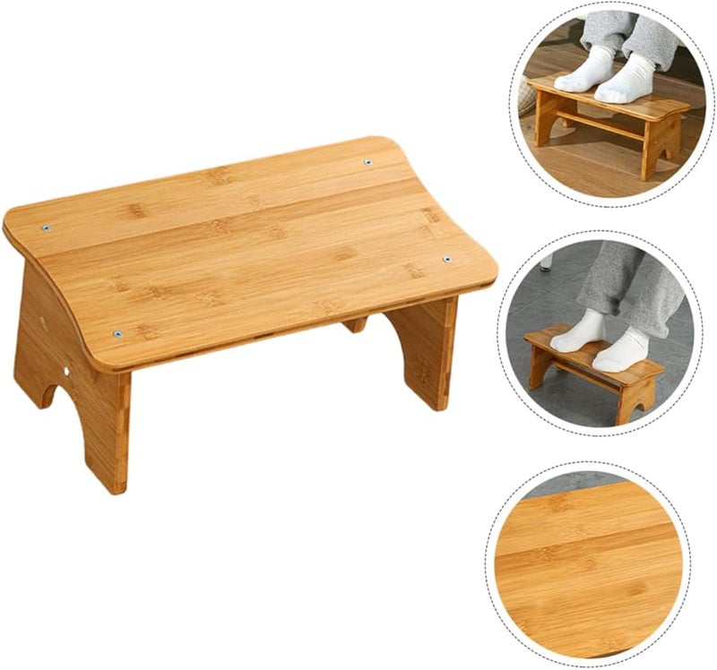 Brown Wooden Step Stool for Adults with Cushion Bedside Bathroom Vanity Bench - Image 3