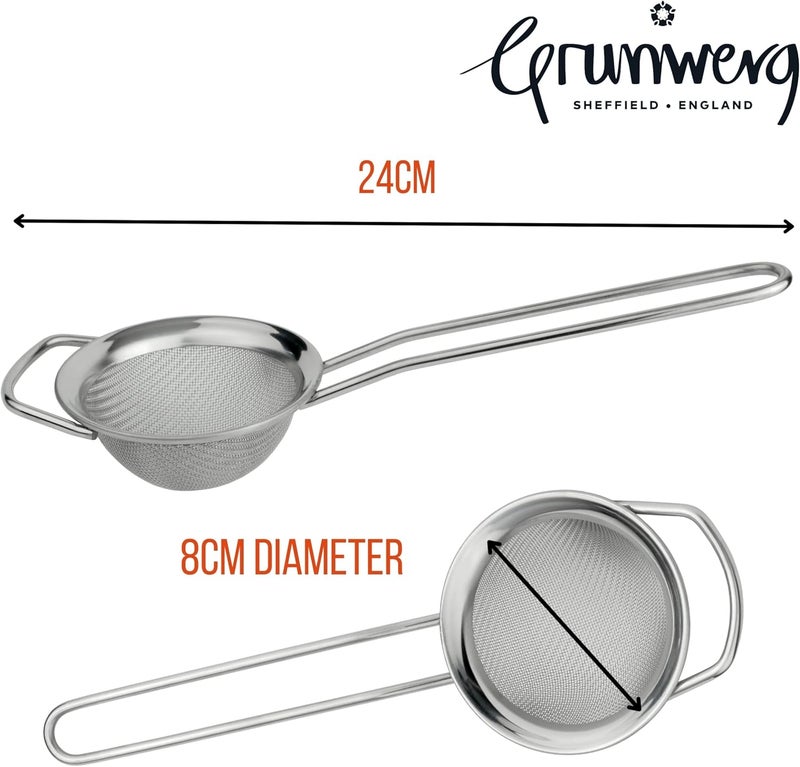 GRUNWERG ST-3003 Fine Mesh Strainer with Polished Rim And Handle, Silver, 3-Inch, 8cm Diameter - Image 3